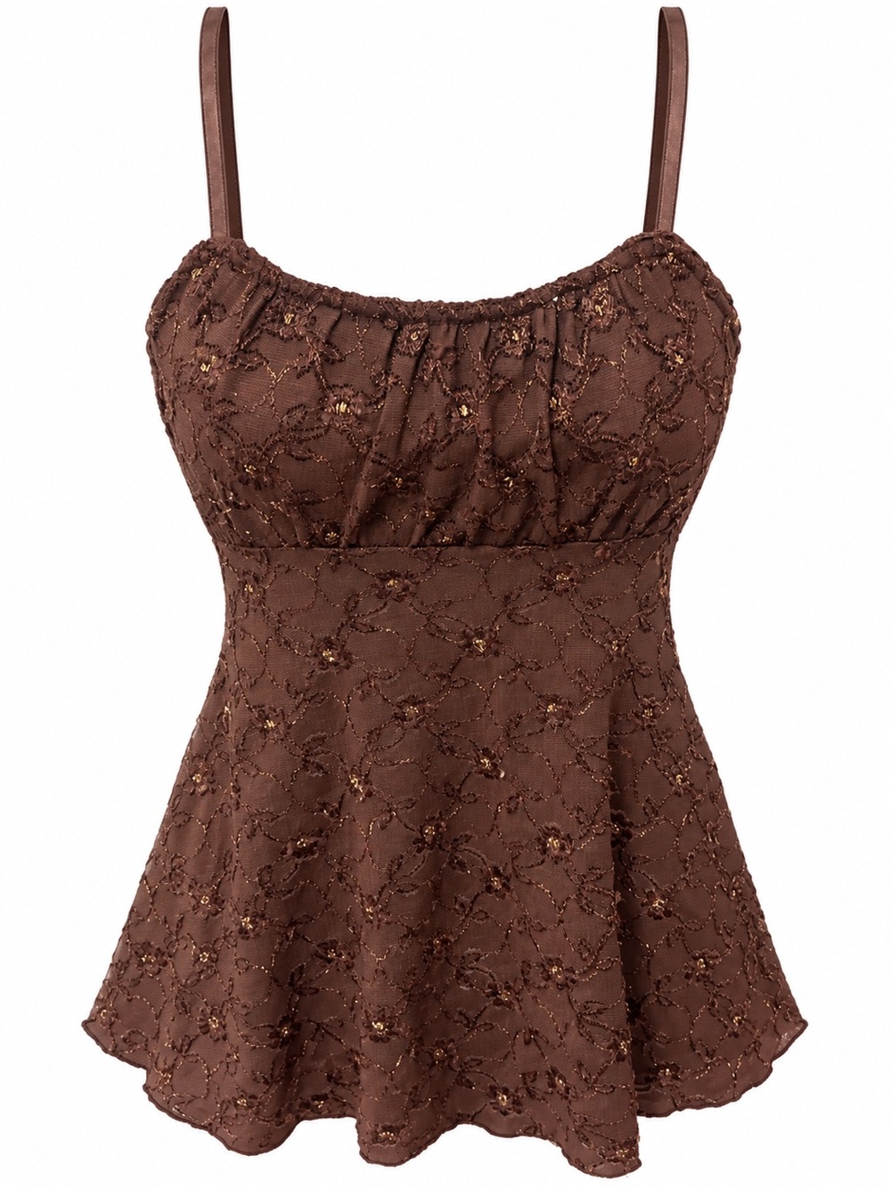 Brown Floral Lace-Detail Camisole Tank